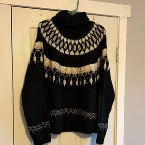 Black and Cream Patterned Turtleneck Sweater